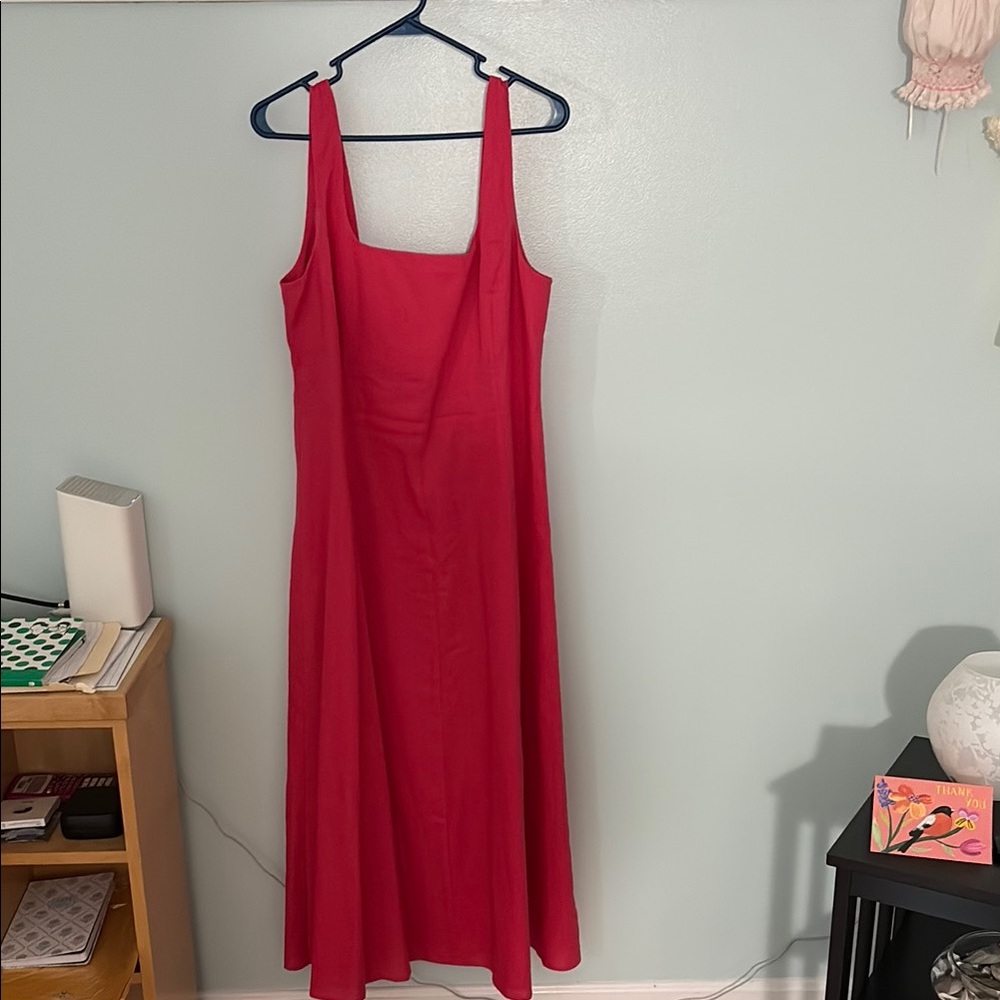 Elegant Coral Linen Sleeveless Dress with Princess Waistline and A-line skirt